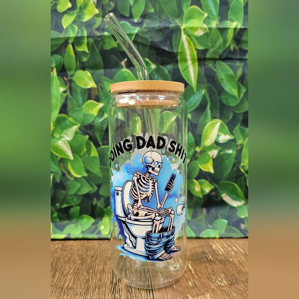 Dad Glass Tumbler with Straw